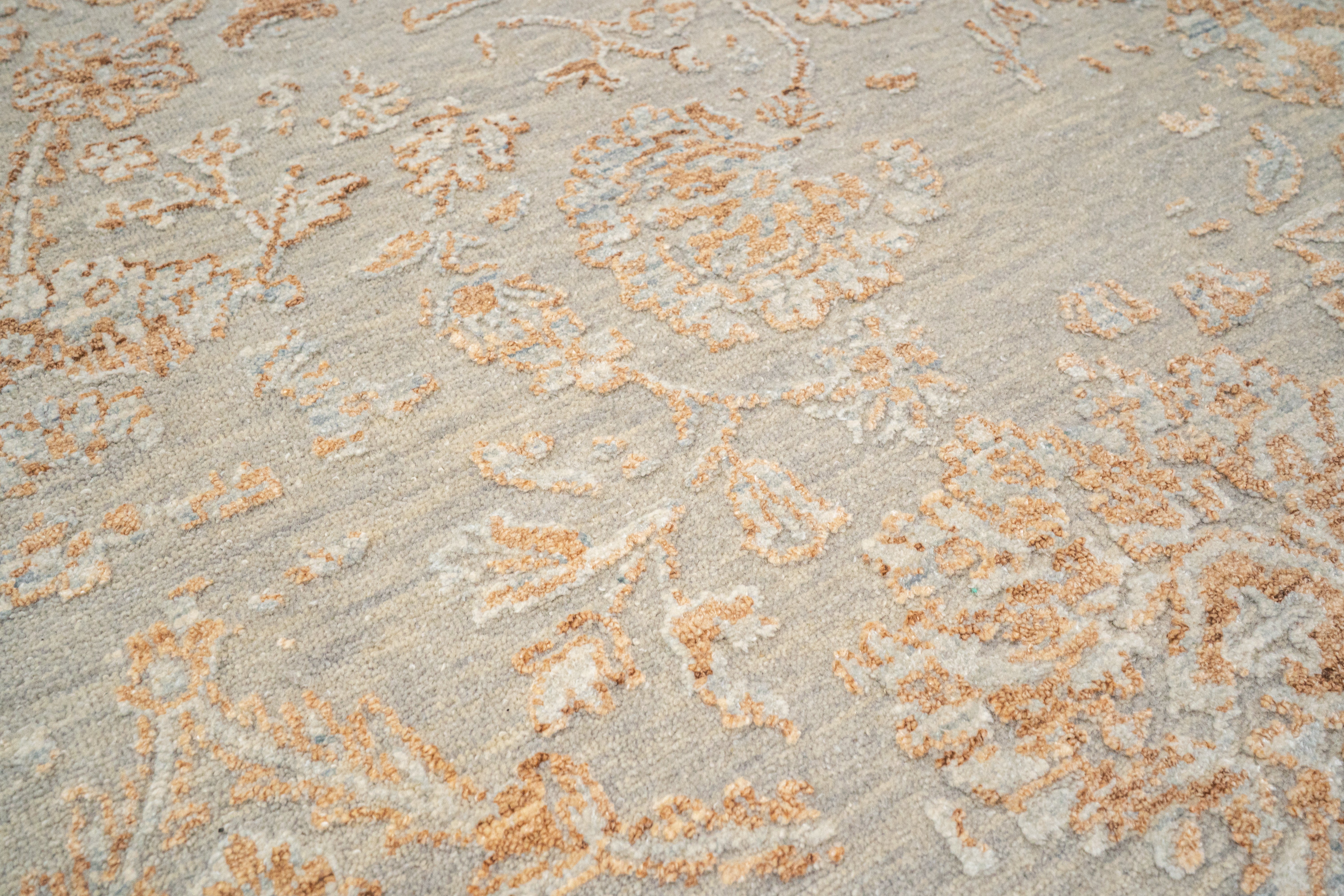 Modern Erased Handknotted Carpet DIA - 0013 M29  Dark Gray & Deer